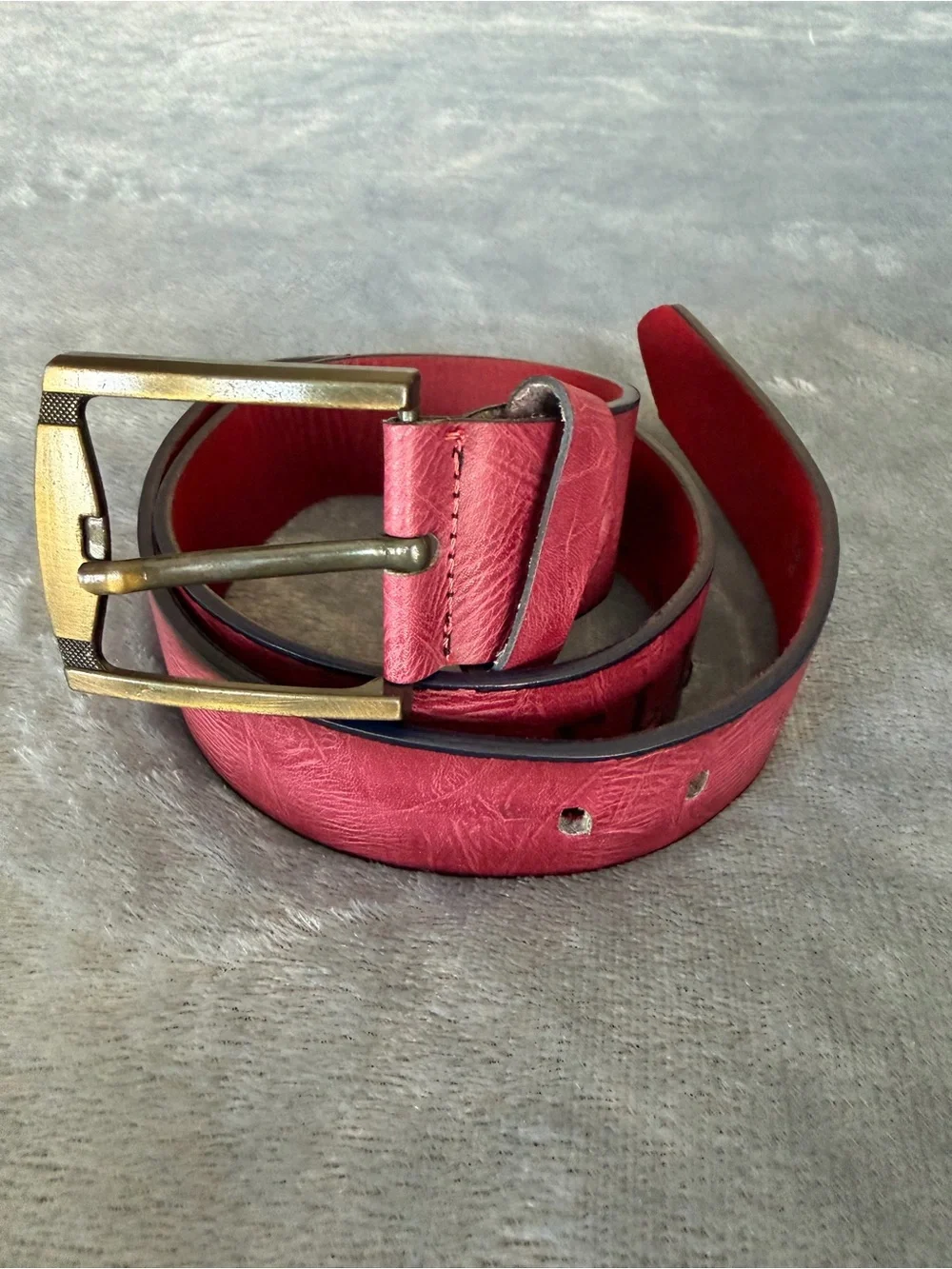 Angelina Mara Red Fox Leather Belt with Embossed Lettering Size S